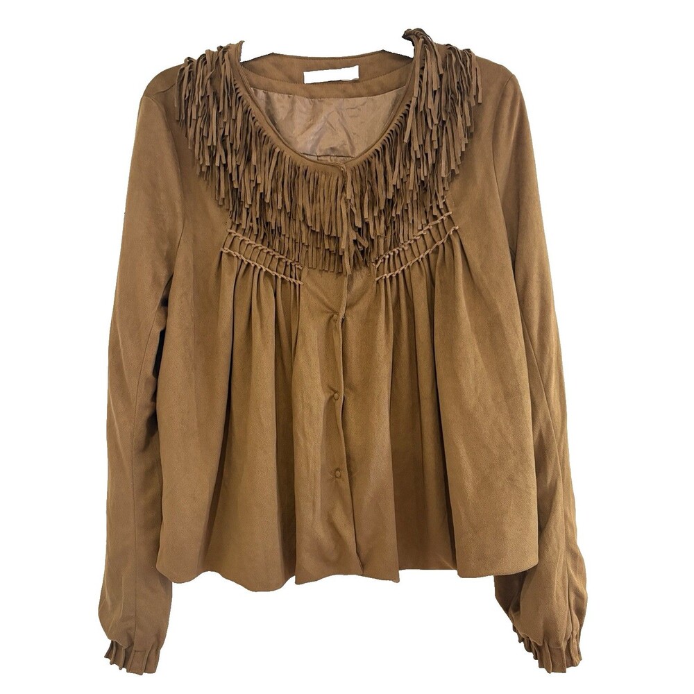 MIILLA Jacket Women's Size LARGE Fringe Western Brushed Lightweight Boho Hippie